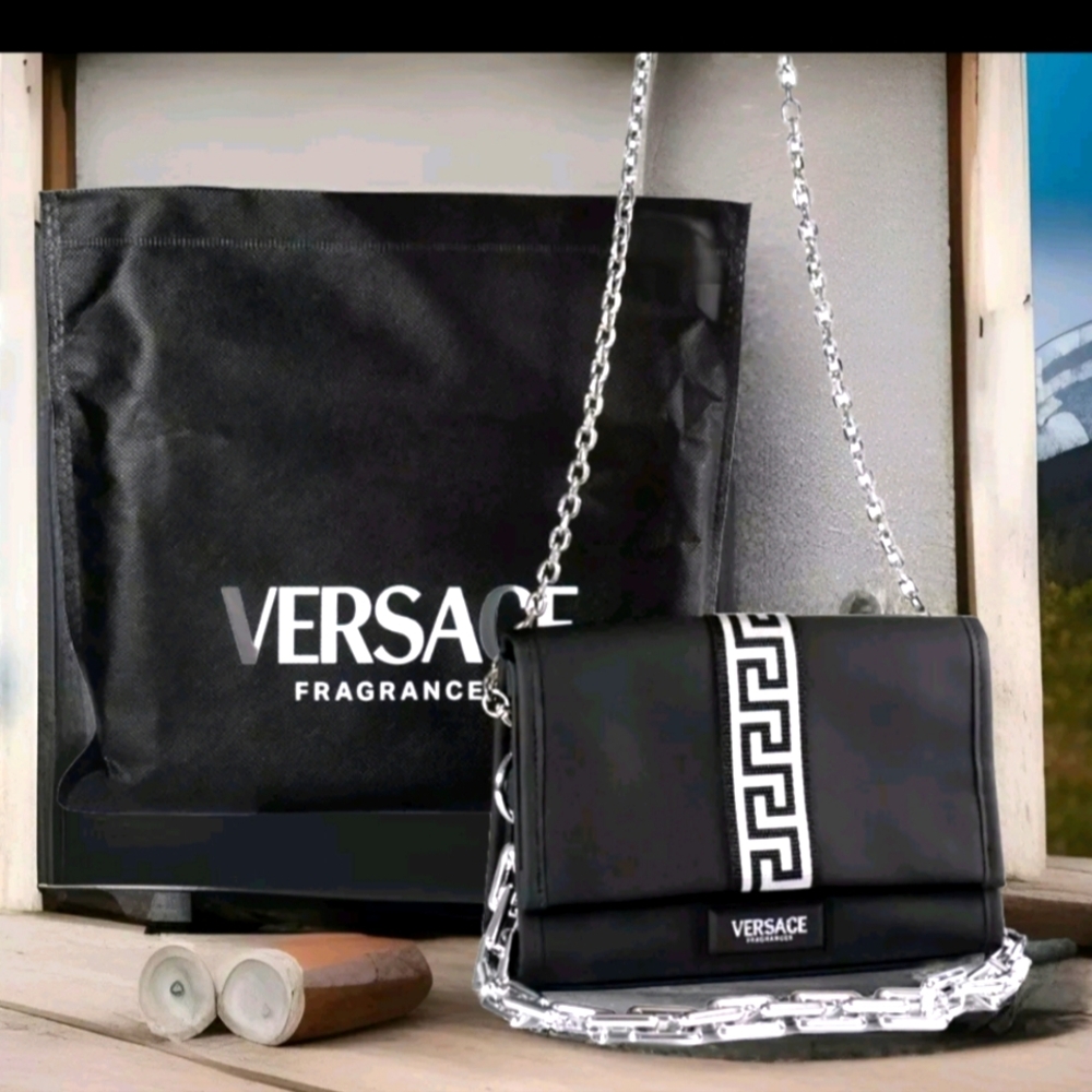 VERSACE Crossbody Clutch Bag Limited Edition NEW Black Silver
